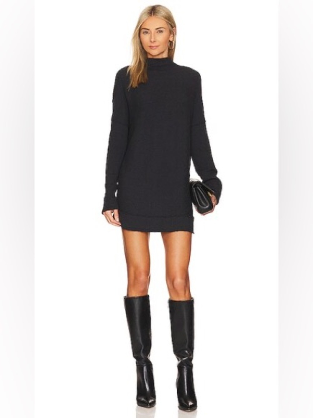 Free People Casey Long Sleeve Rib Tunic Dress in Black